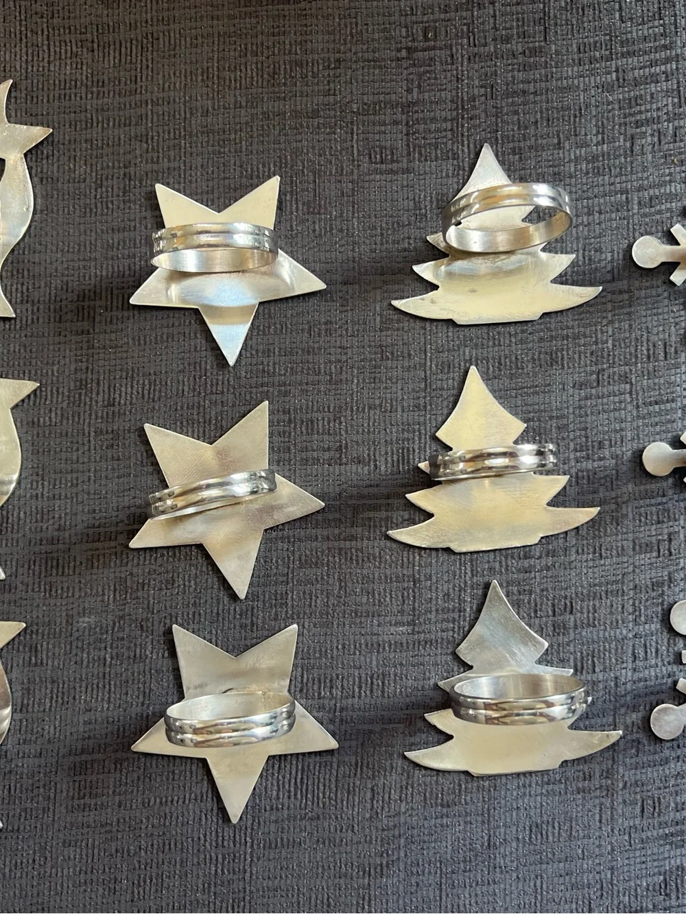 VTG Pier 1 Imports Silver Christmas Napkin Rings Set of 12 Reindeer Snowflake